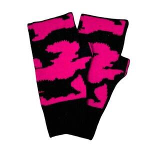 NEW HAUTE SHORE women's camo fingerless gloves with crystals in black & hot pink